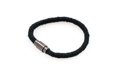 Fiber Art Jewelry Hemp Wrapped Bracelet Size L - Black / Antiquated Patina Plated Magnet