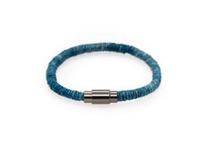 Fiber Art Jewelry Hemp Wrapped Bracelet Size L- Darker Blue / Antiquated Patina Plated Magnet