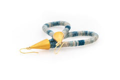 Fiber Art Jewelry Hemp Wrapped Teardrop Earrings in Dip Dyed Indigo - Lighter Shade